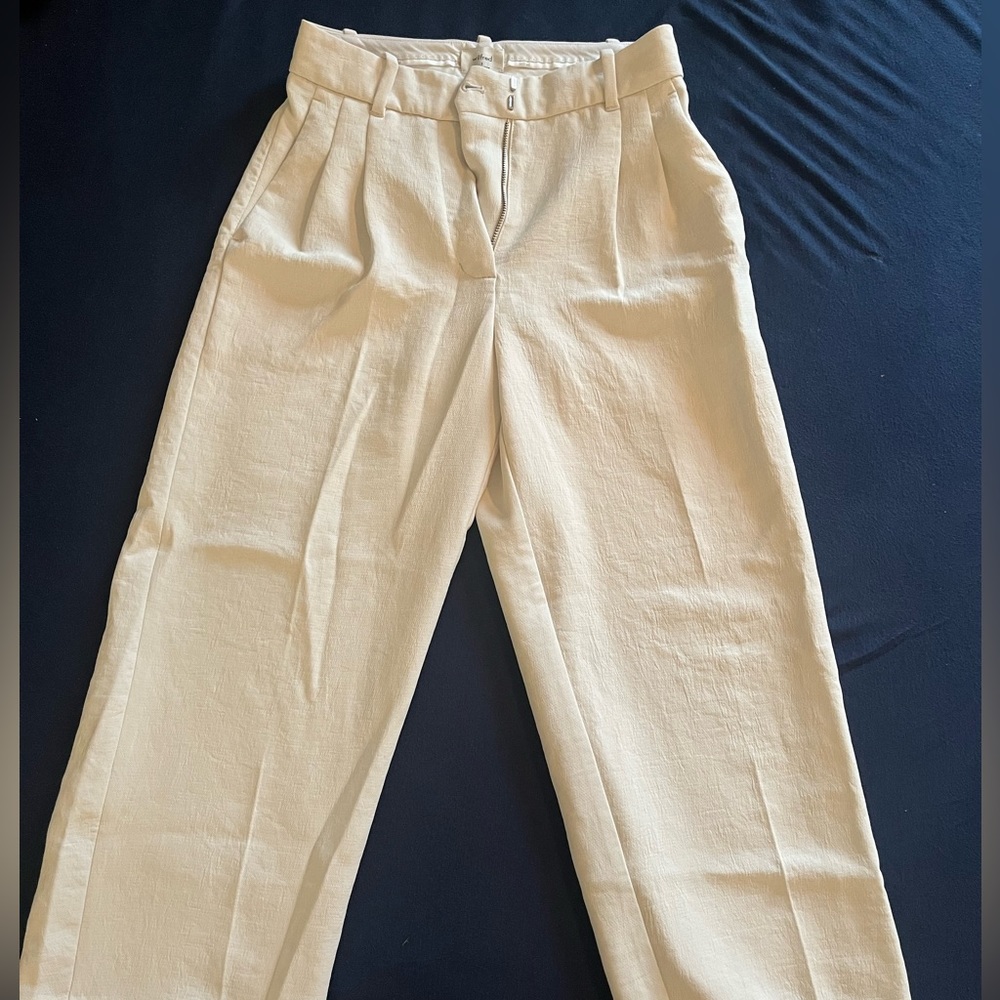 Aritzia Cream High-Rise Tailored Trousers